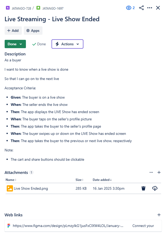 User story for implementing the ability to end a live show