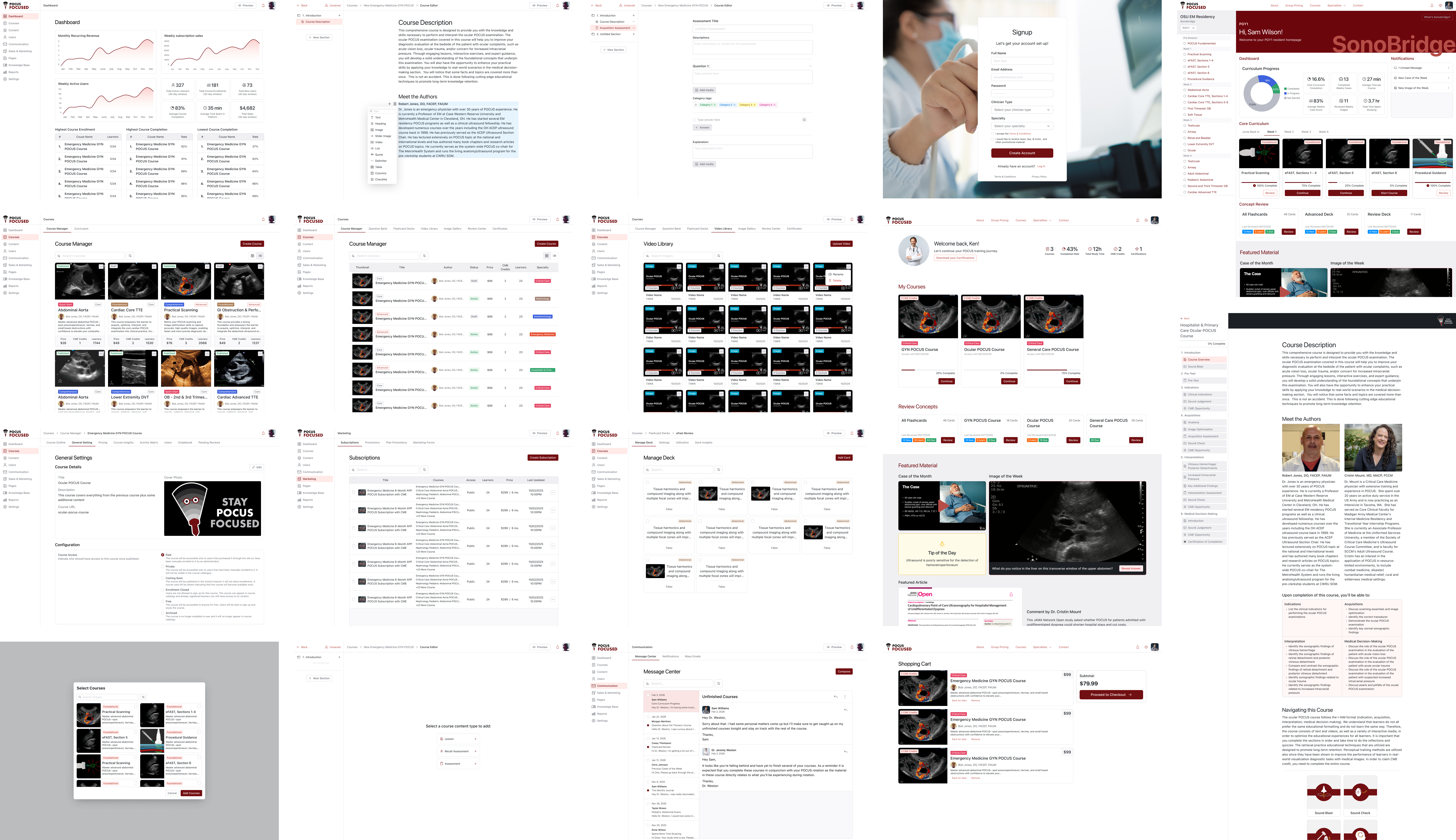 Overview of key POCUS Focused screens across user roles