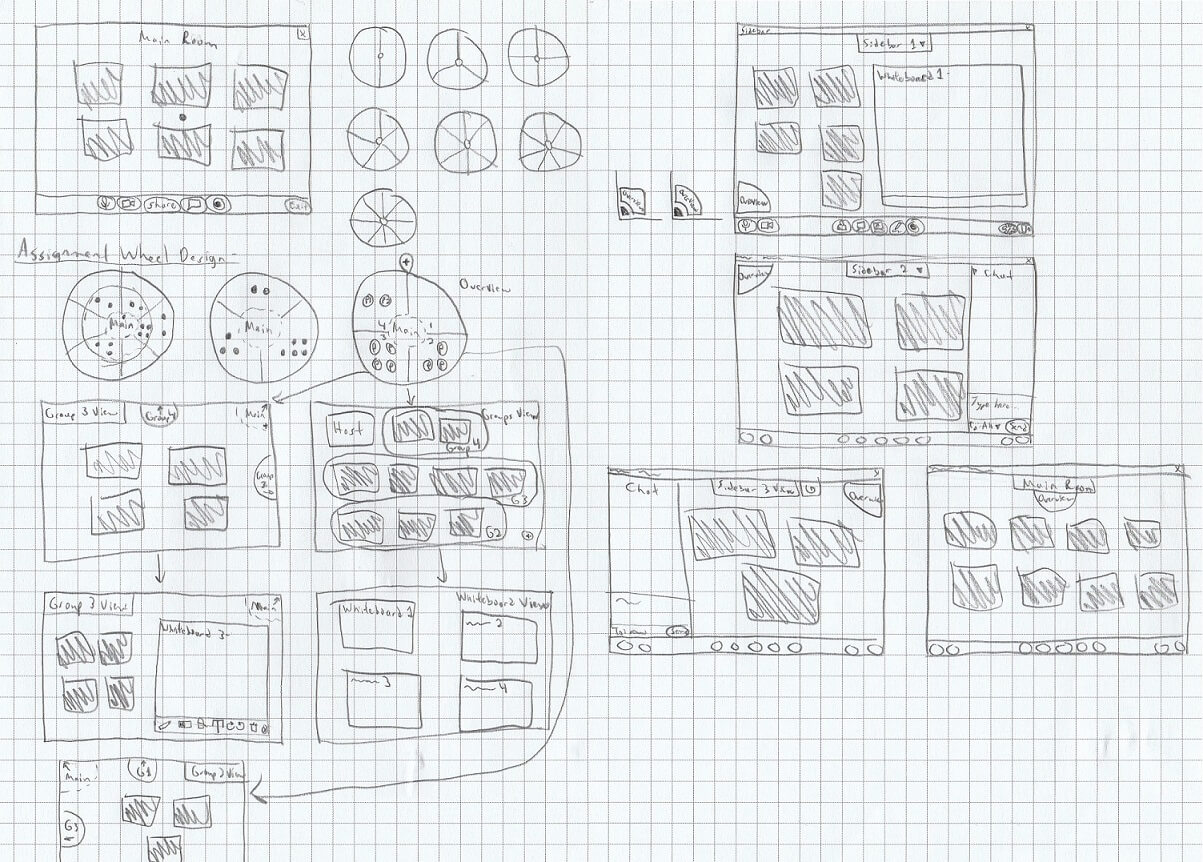 Sketches of initial design concepts and how those concepts might connect together