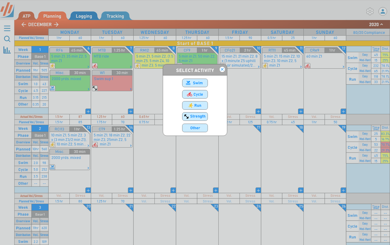 Workout planning entry modal