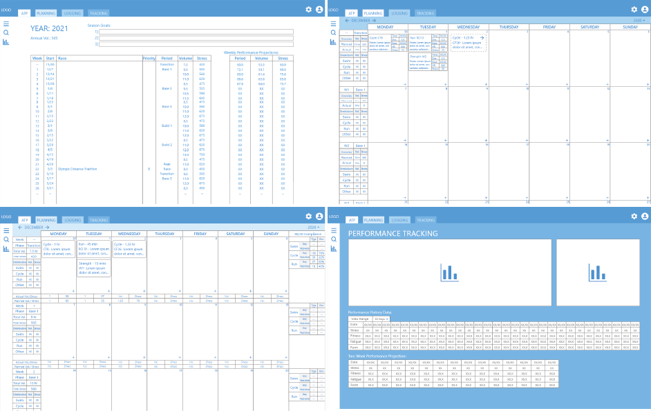 Collage of screens from the wireframe